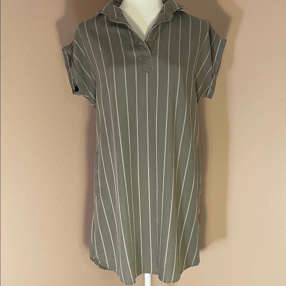 100% Tencel Blue Rain Gray Striped Mini Dress‎